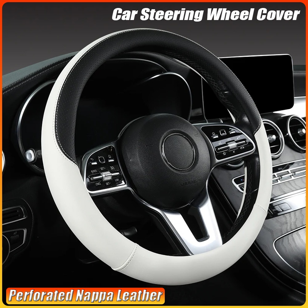 Car Steering Wheel Cover Anti Slip Breathable - 천공된 나파 가죽 자동차 핸들 커버